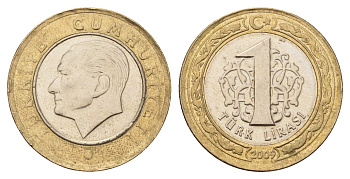 Турция 1 лира 2009 Кемаль Ататюрк KM 1244 биметалл UNC 3459-1112