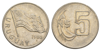 Уругвай 5 песо 1980 KM 75 медь цинк никель 4637-154