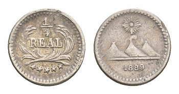 Гватемала 1/4 реала 1889 KM 158 серебро 1520-741