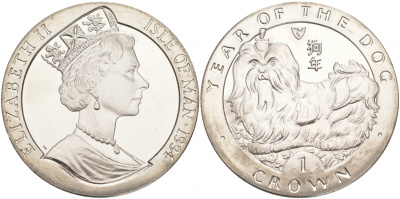 Остров Мэн 1 крона 1994 год собаки KM 406 медно-никель UNC M20-11