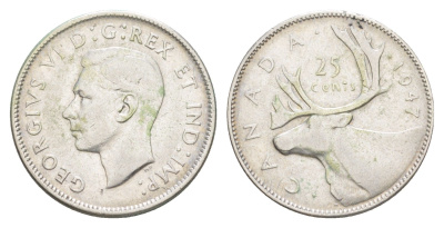 Канада 25 центов 1947 Георг V (1910-1936), олень KM 35 серебро 73-1325