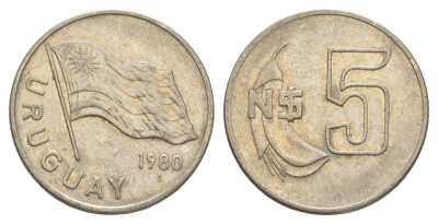 Уругвай 5 песо 1980 KM 75 медь цинк никель 4637-154