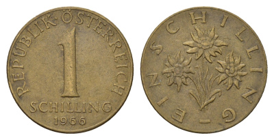 Австрия 1 шиллинг 1966 KM 2886 алюминиевая бронза 4671-623