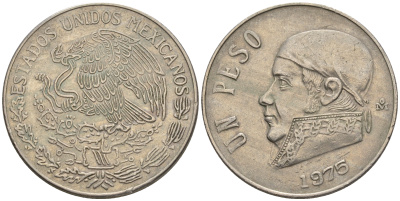 Мексика 1 песо 1975 Хосе Мария Морелос KM 460 медно-никель 87-713
