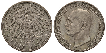 Ольденбург 5 марок 1901 Фридрих Август (1900-1918) J. 95, KM 203 серебро 00-000-00