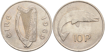 Ирландия 10 пенсов 1969 лосось KM 23 медно-никель UNC 4583-334