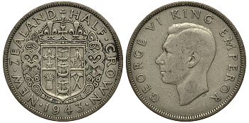 Новая Зеландия 1/2 кроны 1943 Георг VI (1936-1952) KM 11 серебро 272-1032