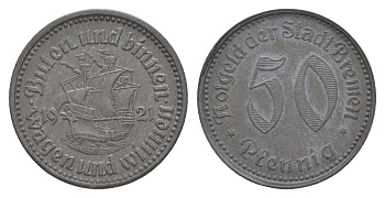 Бремен 50 пфеннигов 1921 Funck 58.4, Men05 3610.7, Men18 4566.7 цинк 4638-112
