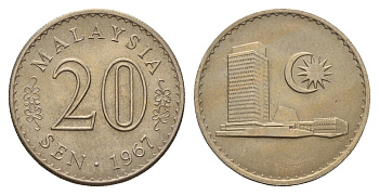 Малайзия 20 сенов 1967 KM 4 медно-никель UNC 4671-952