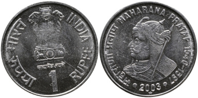 Индия 1 рупия 2003 Махарана Пратап Сингх I KM 314 сталь UNC 4388-1137