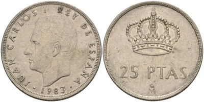 Испания 25 песет 1983 Хуан Карлос I (1975-2014) KM 824 медно-никель 4149-1046
