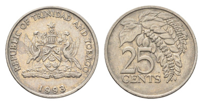 Тринидад и Тобаго 25 центов 1993 цветок дикая пуансеттия KM 32 медно-никель 4664-711