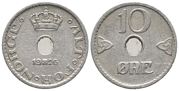 НОРВЕГИЯ 10 ЭРЕ 1926 ХОКОН VII (1905-1957) KM 383 медно-никель 100-1164