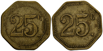 Франция 25 сантимов XIX-XX век ресторанный жетон латунь 4166-552