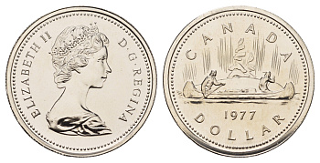 Канада 1 доллар 1977 Елизавета II (1952-2022), каноэ KM 117 никель PROOF-LIKE (BU) 443-1025