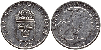 Швеция 1 крона 1997 Карл XVI Густав (1973- ) KM 852a медно-никель 4381-527