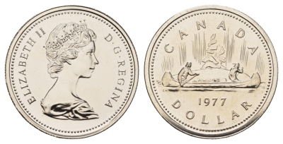 Канада 1 доллар 1977 Елизавета II (1952-2022), каноэ KM 117 никель PROOF-LIKE (BU) 443-1025