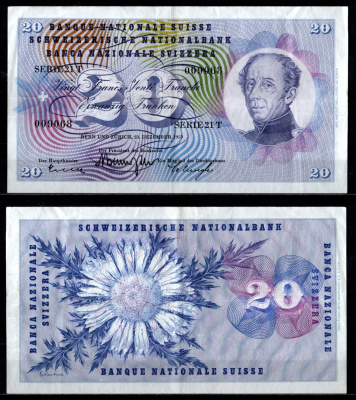Швейцария 20 франков 1959 Pick 46 g (1) бумага 8603-28-3-2