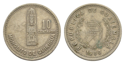 Гватемала 10 сентаво 1980 KM 277 медно-никель 4644-555
