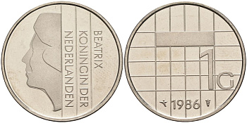 Нидерланды 1 гульден 1986 Беатрикс (1980-2013) KM 205 никель UNC 4116-126