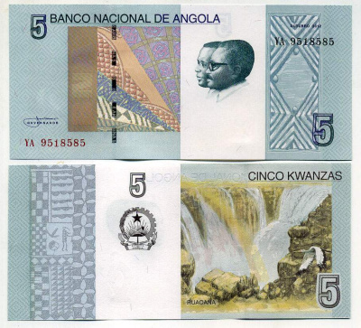 Ангола 5 кванза 2012 Антонио Агостиньо Нето, Жозе Эдуарду душ Сантуш Pick 151A бумага UNC (пресс) 448-95-1