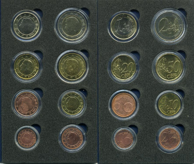 Бельгия евронабор из 8 монет 1999-2003 в капсулах UNC 5-4-1-43