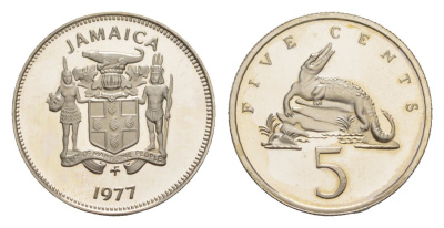 Ямайка 5 центов 1977 FM, тираж 10.000 экземпляров KM 53 медно-никель PROOF 1528-1441