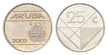 Аруба 25 центов 2003 KM 3 сталь плакированная никелем 4705-439