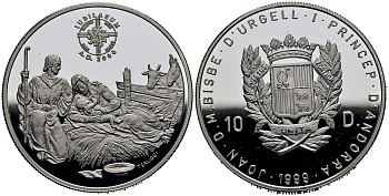 Андорра 10 динеров 1999 серия миллениум, рождение Иисуса Христа KM 156 серебро PROOF 11-152-12