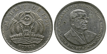 Маврикий 5 рупий 1992 Сивусагур Рамгулам KM 56 медно-никель 4381-243