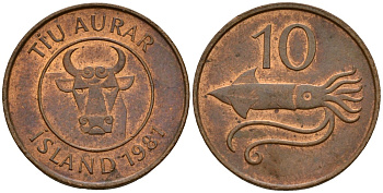 Исландия 10 эйре 1981 кальмар KM 25 бронза 4154-853