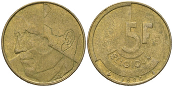 Бельгия 5 франков 1986 Belgique, Бодуэн I (1951-1993) KM 163 никель бронза 4620-431