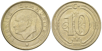 Турция 10 курушей 2015 KM 1241 медь цинк никель 4608-413