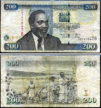 Кения 200 шиллингов 2010 1-й президент Джомо Кениата (1964-1978) Pick 49 e бумага 7214-42-1-2