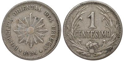 Уругвай 1 сентесимо 1924 KM 19 медно-никель 4169-649