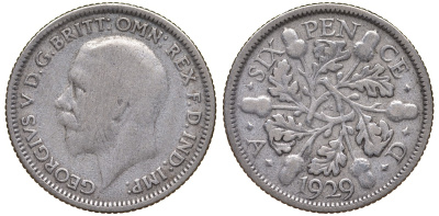 Великобритания 6 пенсов 1929 Георг V (1910-1936) KM 832, Spink 4040 серебро 4124-726