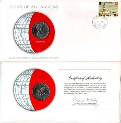 Остров Мэн 10 пенсов 1978 конверт с маркой первого дня гашения, Coins of Nations KM 36 медно-никель UNC 4294-58-2