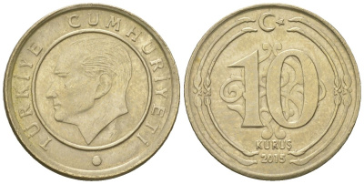 Турция 10 курушей 2015 KM 1241 медь цинк никель 4608-413