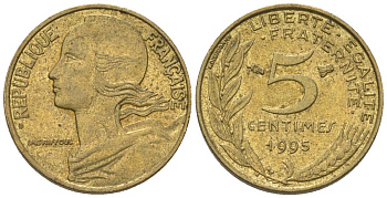 Франция 5 сантимов 1995 KM 933 алюминиевая бронза 4564-938