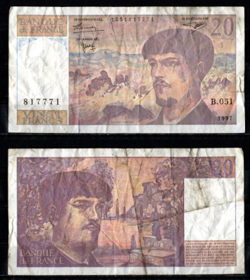 Франция 20 франков 1997 Pick 151 i бумага 8611-29-3-2