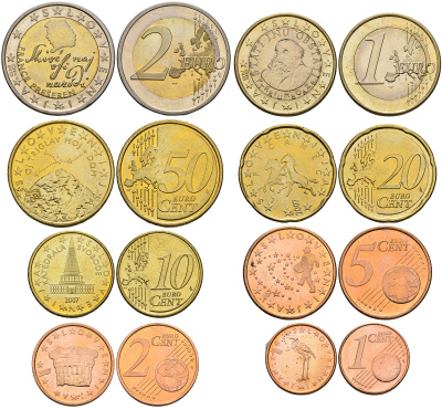 Словения евронабор из 8 монет 2007 1, 2, 5, 10, 20, 50 евроцентов, 1 и 2 евро UNC N6-18