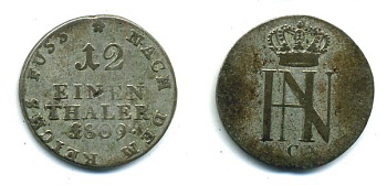 Вестфалия 1/12 талера 1809 С KM 5 серебро 00-00