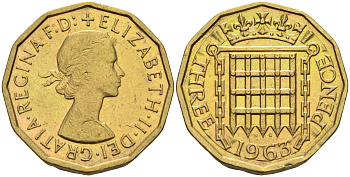 Великобритания 3 пенса 1963 Елизавета II (1952-2022) KM 900, Spink 4153 никель латунь 4592-425
