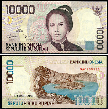 Индонезия 10000 рупий 1998/2002 Кут Няк Диен, Сегара-Анак вулканическое озеро Pick 137 e  бумага  UNC (пресс) 7200-21-2