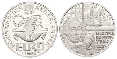 Нидерланды 50 евро 1998 400 лет со дня рождения Маартена Харперц Тромп X 147 серебро PROOF 443-1442