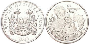 Сьерра-Леоне 1 доллар 2005 Пусть мой народ растет медно-никель BU 4368-1212