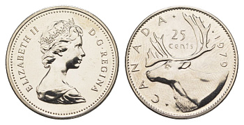 Канада 25 центов 1979 Елизавета II (1952-2022), олень KM 74 никель PROOF-LIKE (BU) 4631-935