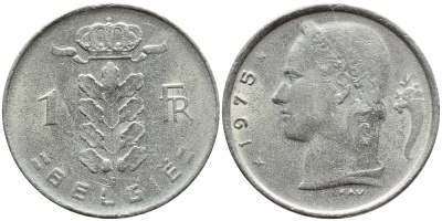 Бельгия 1 франк 1975 Belgie, Бодуэн I (1951-1993) KM 143.1 медно-никель 4382-1257