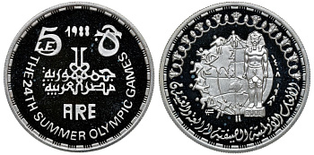 Египет 5 фунтов 1988 24-е летние Олимпийские игры KM 624 серебро PROOF 04-269-12