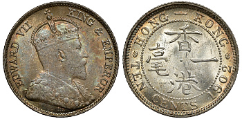 Гонконг 10 центов 1902 Эдуард VII (1901-1910) KM 13 серебро UNC 91-927